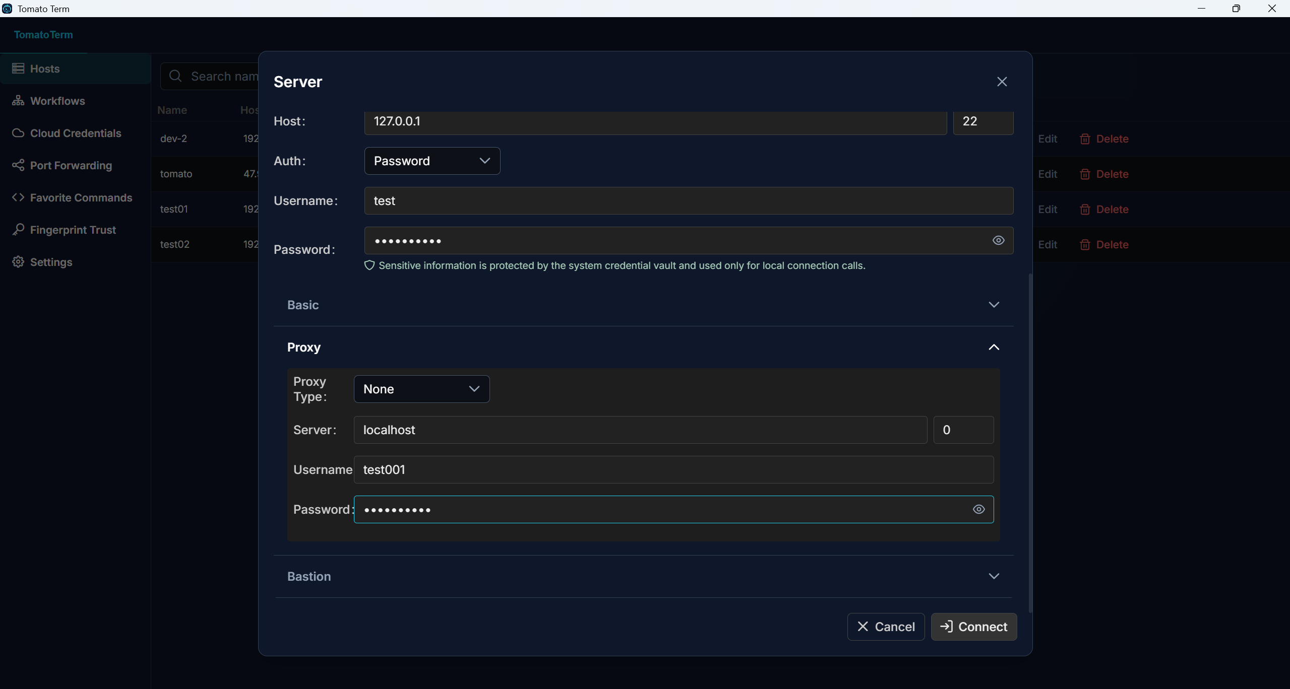 Proxy settings screenshot