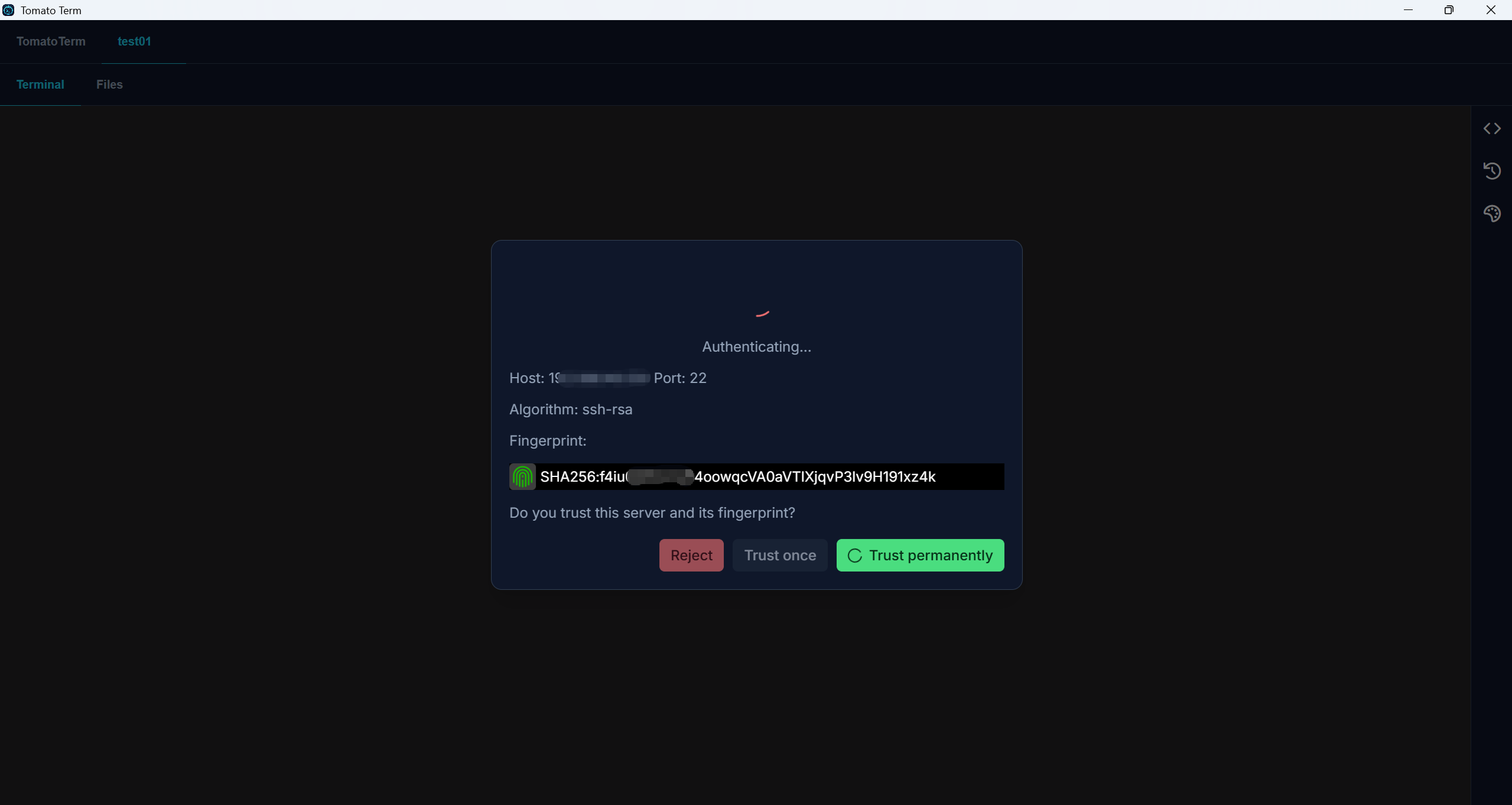 Host fingerprint screenshot