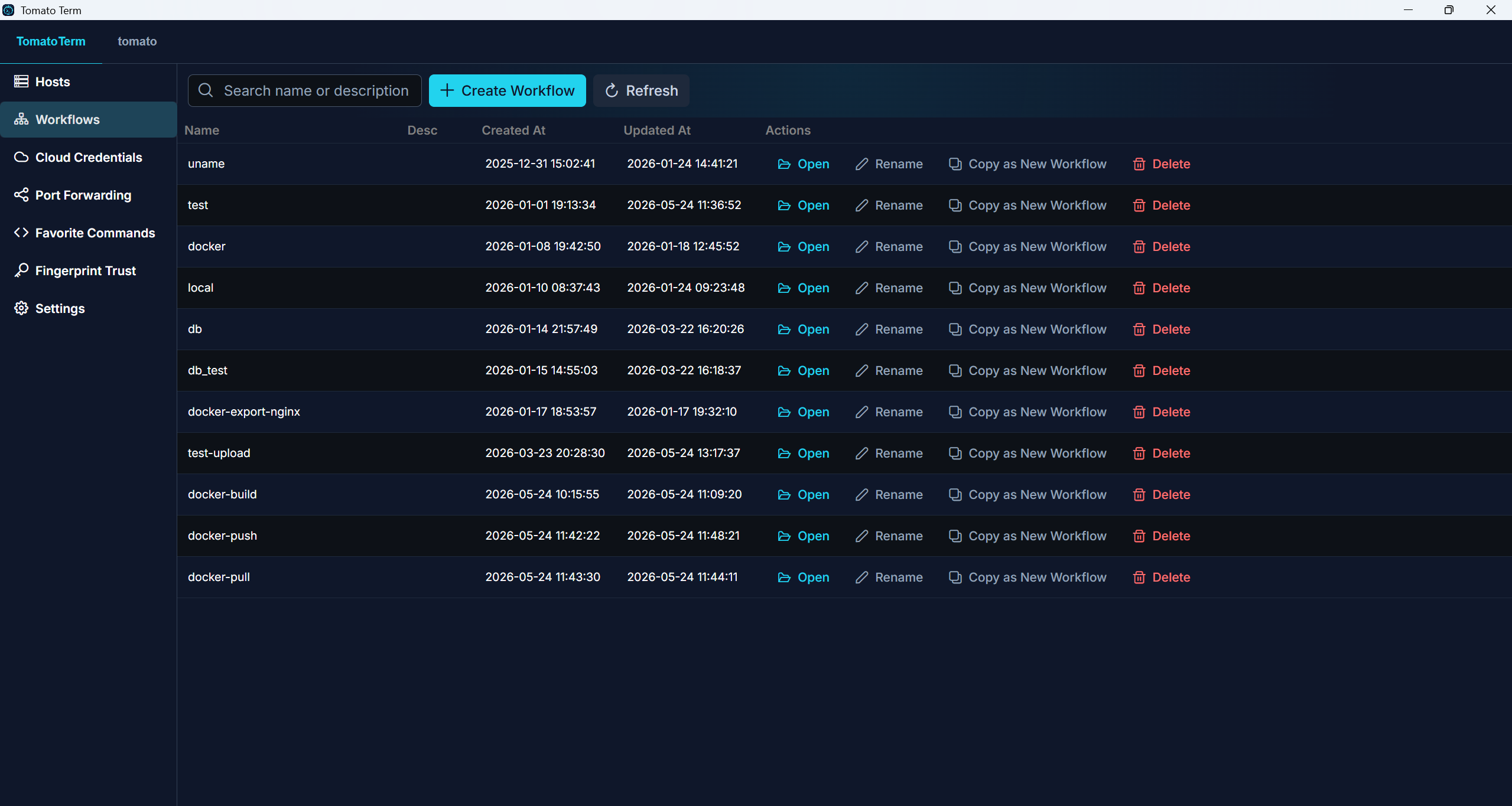 Workflow management screenshot